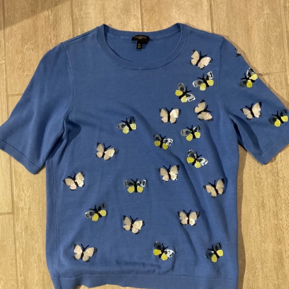 Talbots Blue Butterfly Sweater - Picture 2 of 6